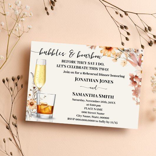 Invitation Bubbles & Bourbon Couples Douche Fleurs sauvages d