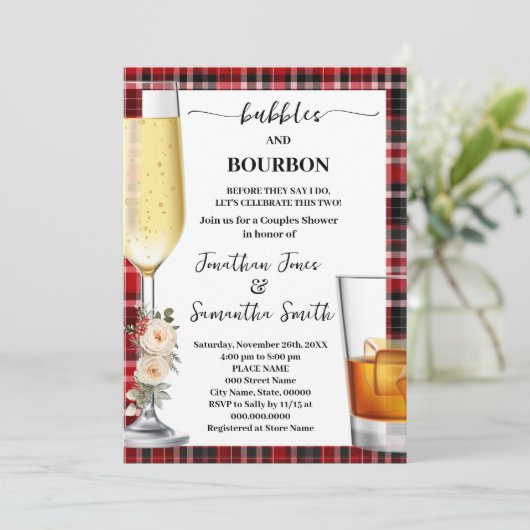 Invitation Bubbles & Bourbon Hiver Plaid Buffalo Douche (Debout devant)