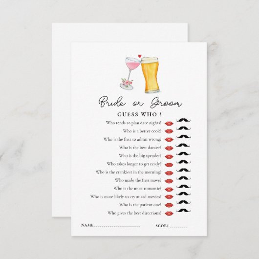 Invitation Bubbles & Brew 'Guess Who' Douche jeu (Devant / Derrière)