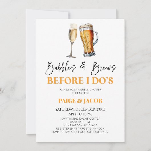 Invitation Bubbles Brews avant que je ne Mariage Couples Douc (Devant)