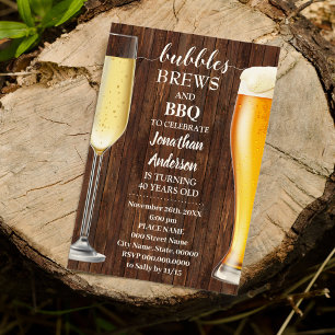 Invitation Bubbles Brews & BBQ Western Adultes Anniversaire