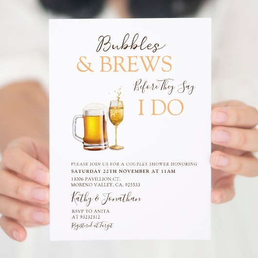 Invitation Bubbles & Brews Cocktail Couples Modernes Douche