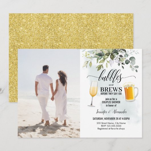 Invitation Bubbles & Brews Couples Douche (Devant / Derrière)