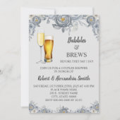Invitation Bubbles & Brews Couples Wedding shower Grey Floral (Devant)