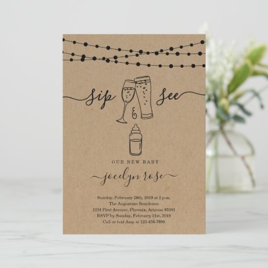 Invitation Bubbles & Brews Sip & See (Debout devant)