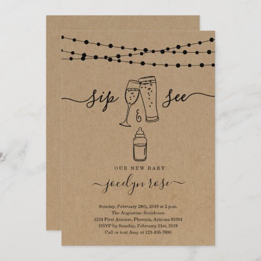Invitation Bubbles & Brews Sip & See (Devant / Derrière)