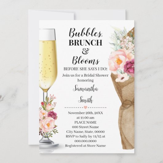 Invitation Bubbles Brunch & Blooms avant de faire Fête des ma (Devant)