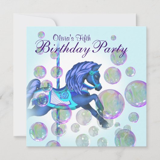 Invitation Bubbles Carousel rose Pony Girls Anniversaire (Devant)