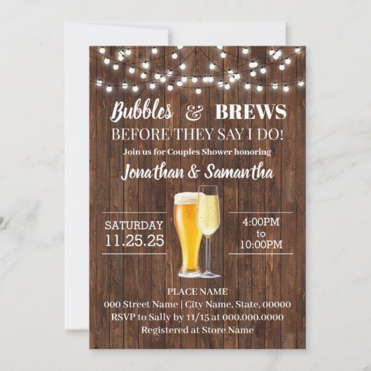 Invitation Bubbles et brasse avant de faire mariage rustique (Devant)