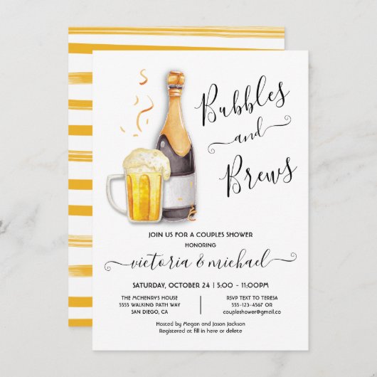 Invitation Bubbles et Brews Couples Douche champagne bière (Devant / Derrière)