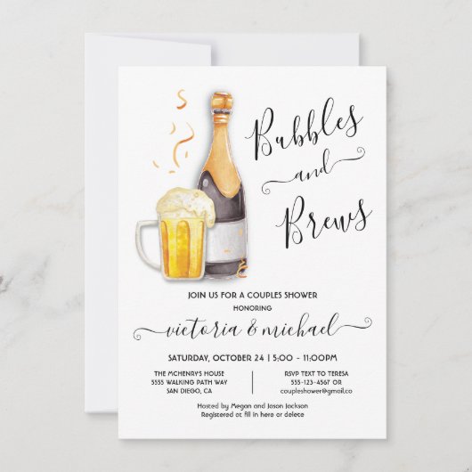 Invitation Bubbles et Brews Couples Douche champagne bière (Devant)