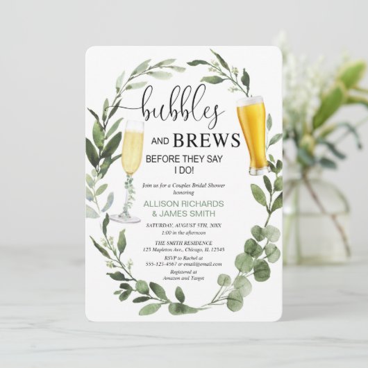 Invitation Bubbles et Brews verdure couples nuptiale douche (Debout devant)