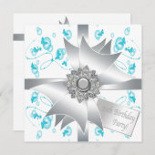 Invitation Bubbles papillon turquoise 10e anniversaire fêté I (Devant / Derrière)