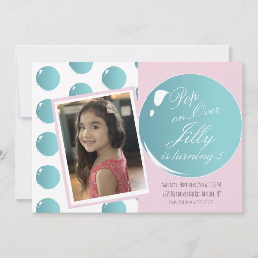 Invitation Bubbles Pop over Anniversaire fête rose (Devant)