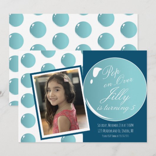 Invitation Bubbles Pop Over Rose Thème Anniversaire (Devant / Derrière)