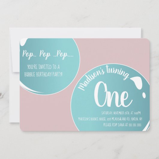 Invitation Bubbles Pop Pop Pop Anniversaire Fun Rose (Devant)