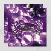 Invitation Bubbles pourpres Purple Sweet 16 Partie (Devant / Derrière)