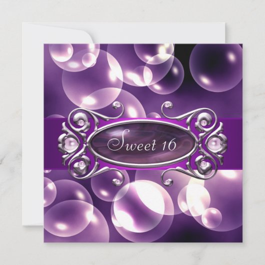 Invitation Bubbles pourpres Purple Sweet 16 Partie (Devant)