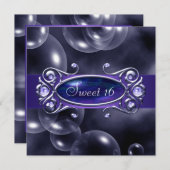 Invitation Bubbles pourpres Purple Sweet 16 Partie (Devant / Derrière)