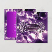 Invitation Bubbles pourpres Quinceanera 15e anniversaire (Devant / Derrière)