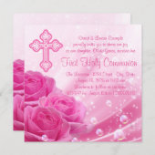Invitation Bubbles rose première communion (Devant / Derrière)