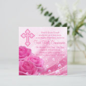 Invitation Bubbles rose première communion (Debout devant)