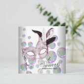 Invitation Bubbles roses blanches Sweet sixteen Masquerade (Debout devant)