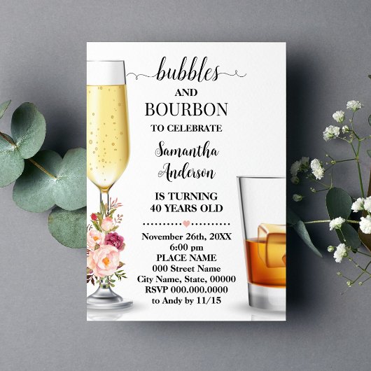 Invitation Bubbles roses & Bourbon avant de faire Fête des ma