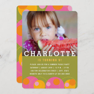 Invitation Bubbles roses Pois Photo Boy Anniversaire Fête