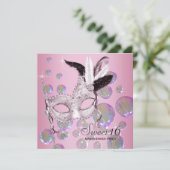 Invitation Bubbles roses Sweet sixteen Masquerade (Debout devant)
