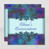 Invitation Bubbles turquoise bleu pourpre Quinceanera (Devant / Derrière)