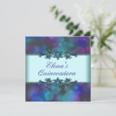 Invitation Bubbles turquoise bleu pourpre Quinceanera (Debout devant)