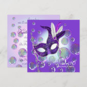 Invitation Bubbles violets Sweet sixteen violet mascarade (Devant / Derrière)