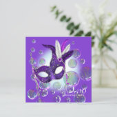 Invitation Bubbles violets Sweet sixteen violet mascarade (Debout devant)