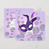 Invitation Bubbles violets Sweet sixteen violet mascarade (Devant / Derrière)