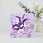 Invitation Bubbles violets Sweet sixteen violet mascarade (Debout devant)