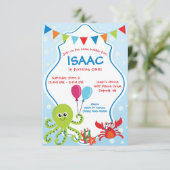 Invitation Bubbly Amusant sous la mer Premier anniversaire fê (Debout devant)