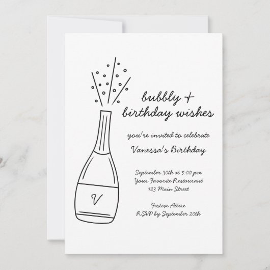 Invitation Bubbly Anniversaire de souhaits Poptiner bouteille (Devant)