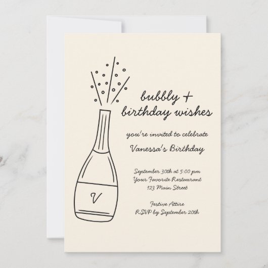 Invitation Bubbly Anniversaire de souhaits Poptiner bouteille (Devant)