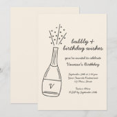Invitation Bubbly Anniversaire de souhaits Poptiner bouteille (Devant / Derrière)