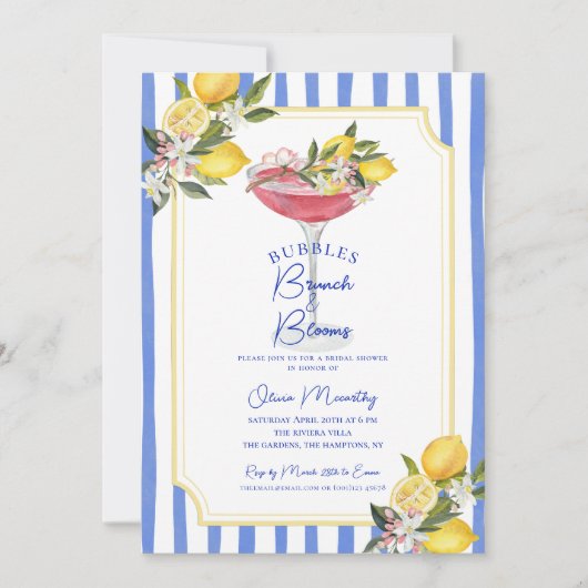 Invitation Bubbly Brunch Mediterranean Lemon Bridal Shower (Devant)