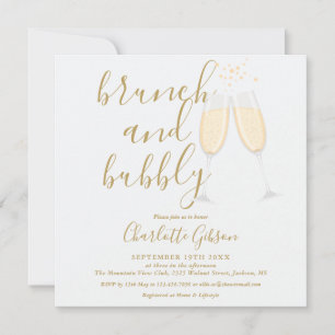 Invitation Bubbly Champagne Brunch Mariage Doré