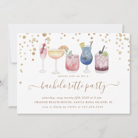 Invitation Bubbly Cocktails Gold Parties scintillant Bachelor (Devant)