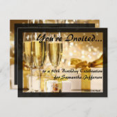 Invitation Bubbly dorée 50e fête d'anniversaire (Devant / Derrière)