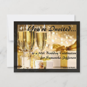 Invitation Bubbly dorée 50e fête d'anniversaire