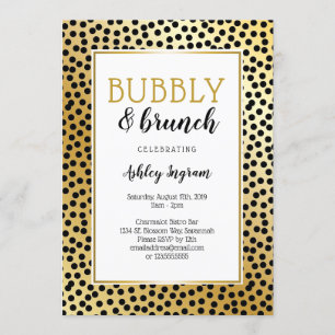 Invitation Bubbly et Brunch en points noirs et or