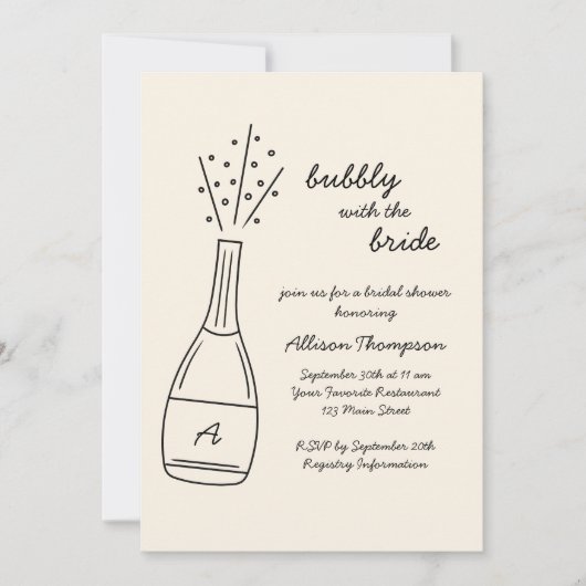 Invitation Bubbly Popping Champagne Bottle Bridal Shower (Devant)