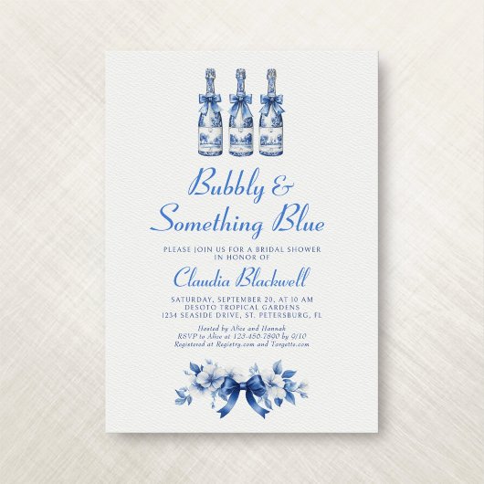 Invitation Bubbly quelque chose de Blue Chinoiserie Fête des 