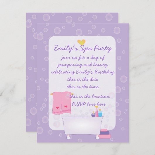 Invitation Buble Bath Party (Devant / Derrière)