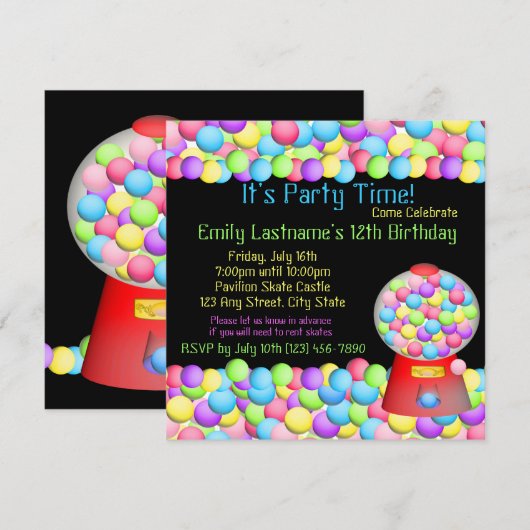 Invitation Buble Gum Party (Devant / Derrière)